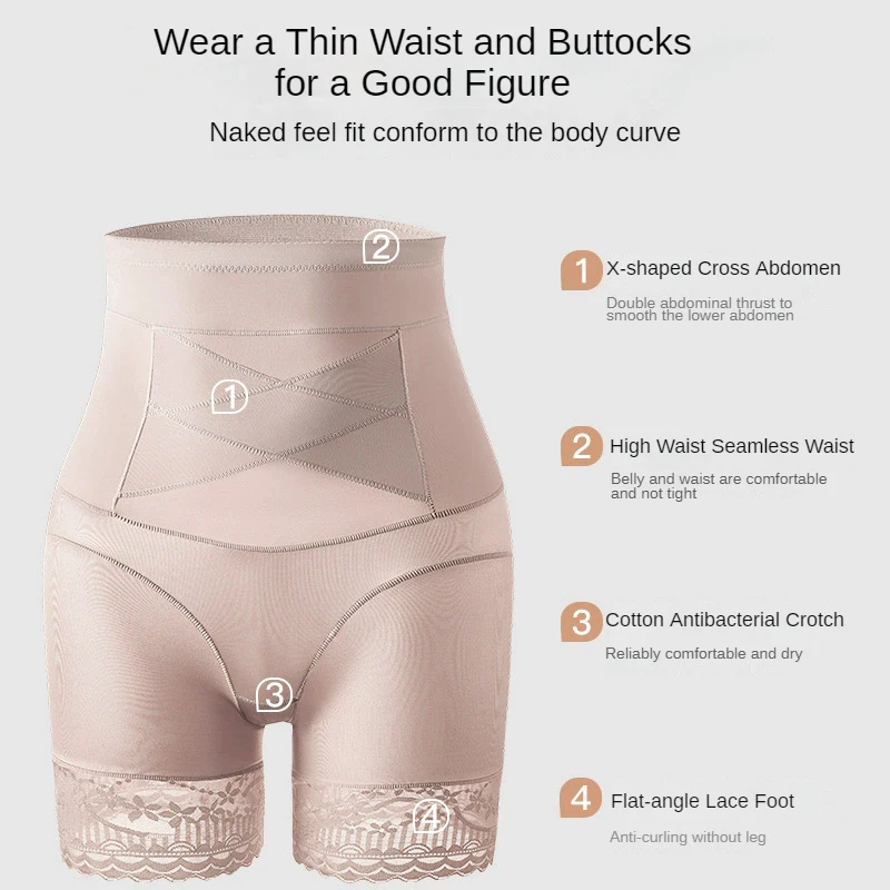 Spitzen-Sicherheitsshorts für Frauen, hohe Taille, Bauchkontrolle, Body Shaper, Höschen, Bauch, Kompressions-Boxershorts, Oberschenkel, Kreuz-Shapewear-Höschen