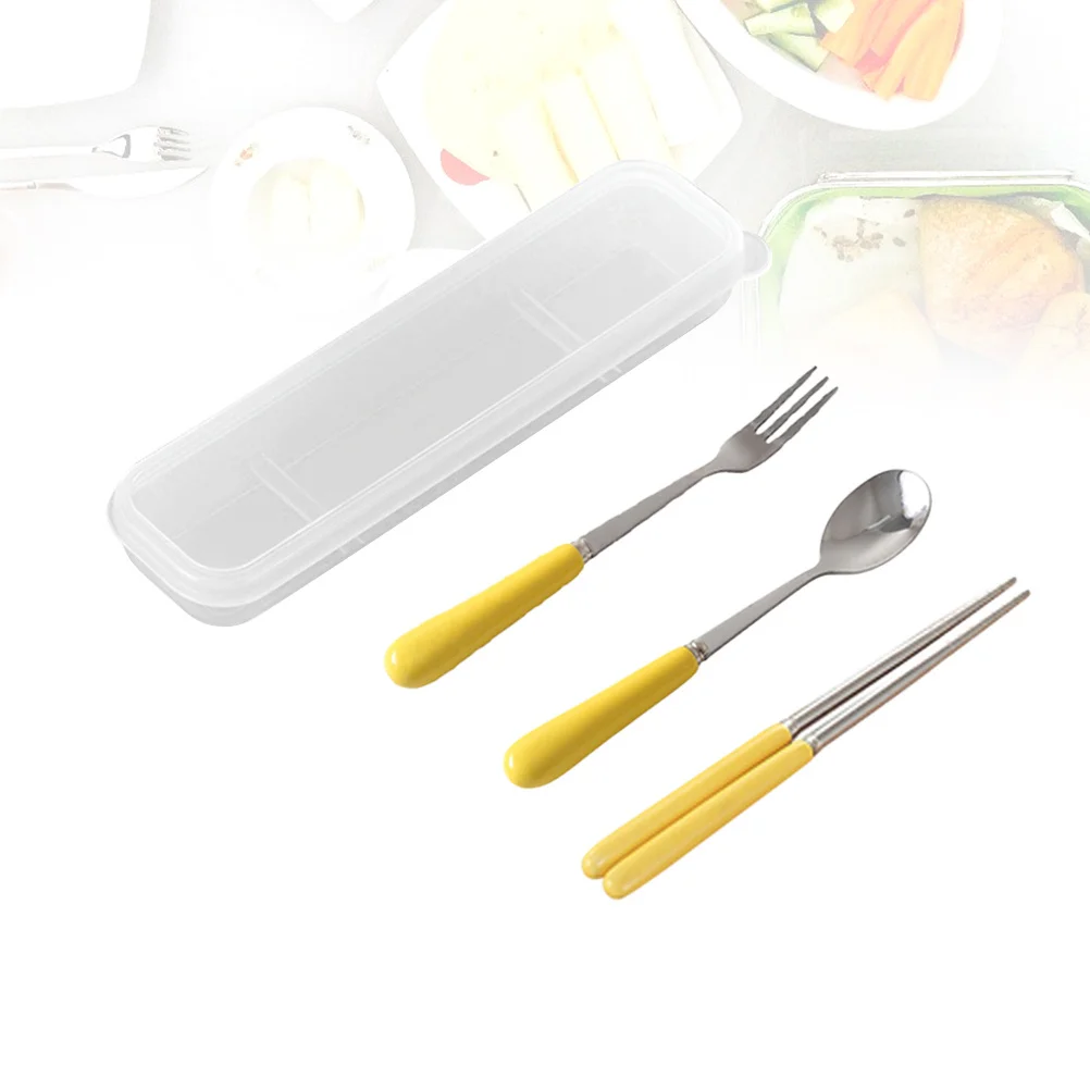 

Stainless Steel Chopsticks Fork Spoon Set Ceramic Handle Portable Lightweight Tableware Case Travel Camping Home Cutlery