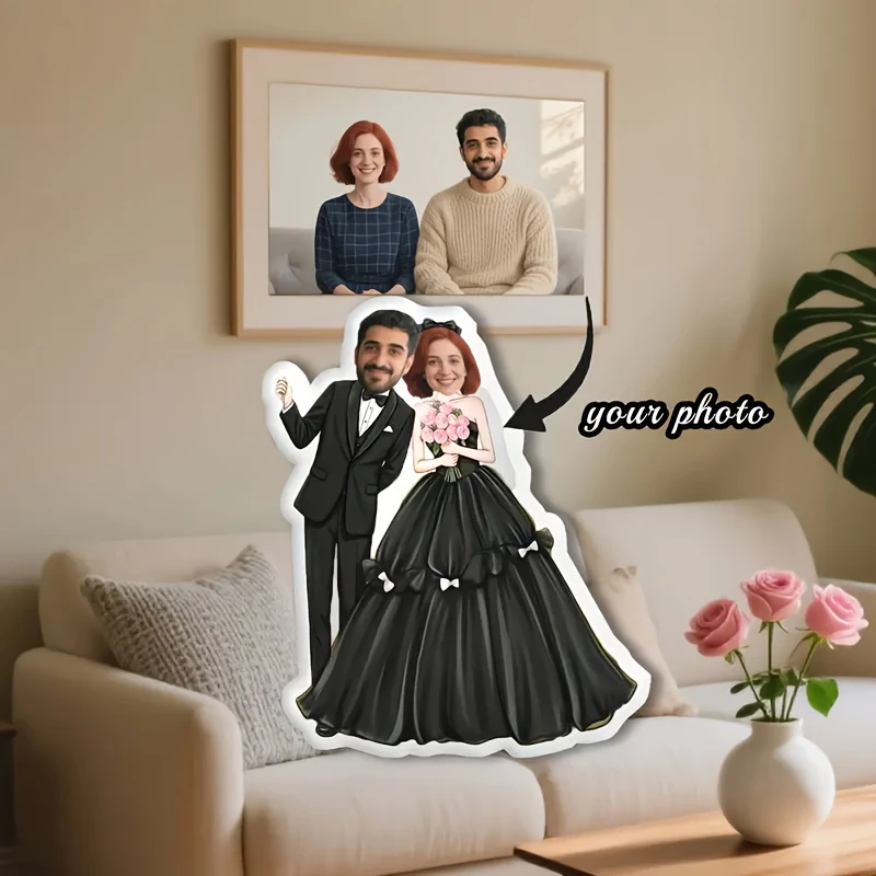 A Humorous Love-themed Custom Pillow, Personalized with Photos of Two People. Features Digital Double-sided Printing. Suitable f
