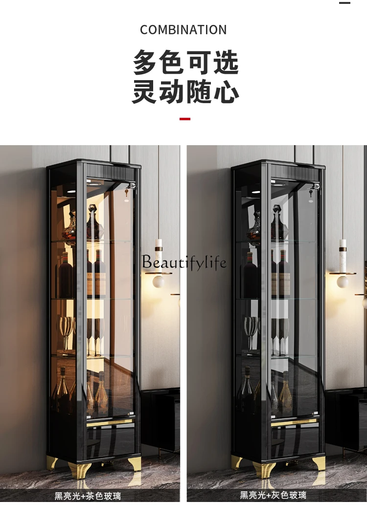 خزانة مشروبات بباب زجاجي إيطالي بسيط، خزانة عرض جدارية مطلية #2