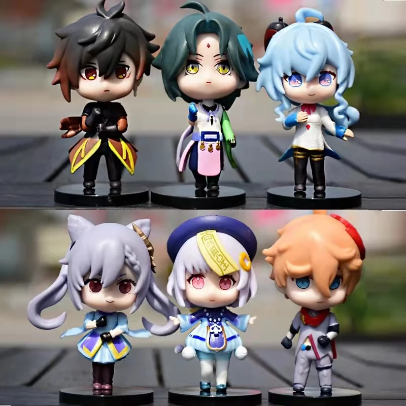 Hot 6pcs/set Genshin Impact Anime Figure Game Cartoon Aether Lumine Amber Venti Diluc Paimon Dolls Toy Kawaii Character  Gift