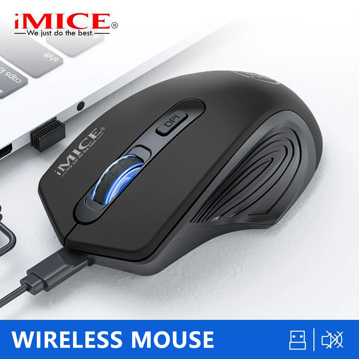 IMICE G-1800 2.4G USB Black Wireless Mouse Business Office  4 Button Gaming Mouse Sound off Adjustable Sensitivity