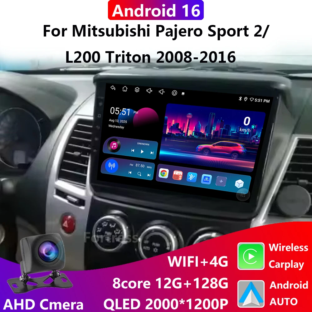 Автомобильный мультимедийный проигрыватель для Mitsubishi Pajero Sport 2, L200, Triton 2008-2016, с поддержкой CarPlay, DSP, голосового управления AI, Android 16