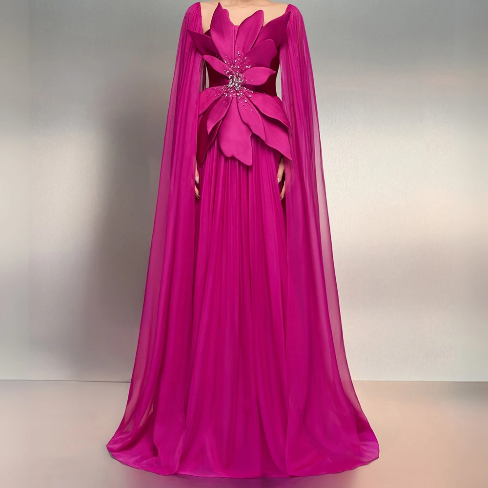 Customized A-line Evening Dresses Floor-length Square Collar Sleeveless Prom Gown Fashion Crystal Flowers Draped Party Gown