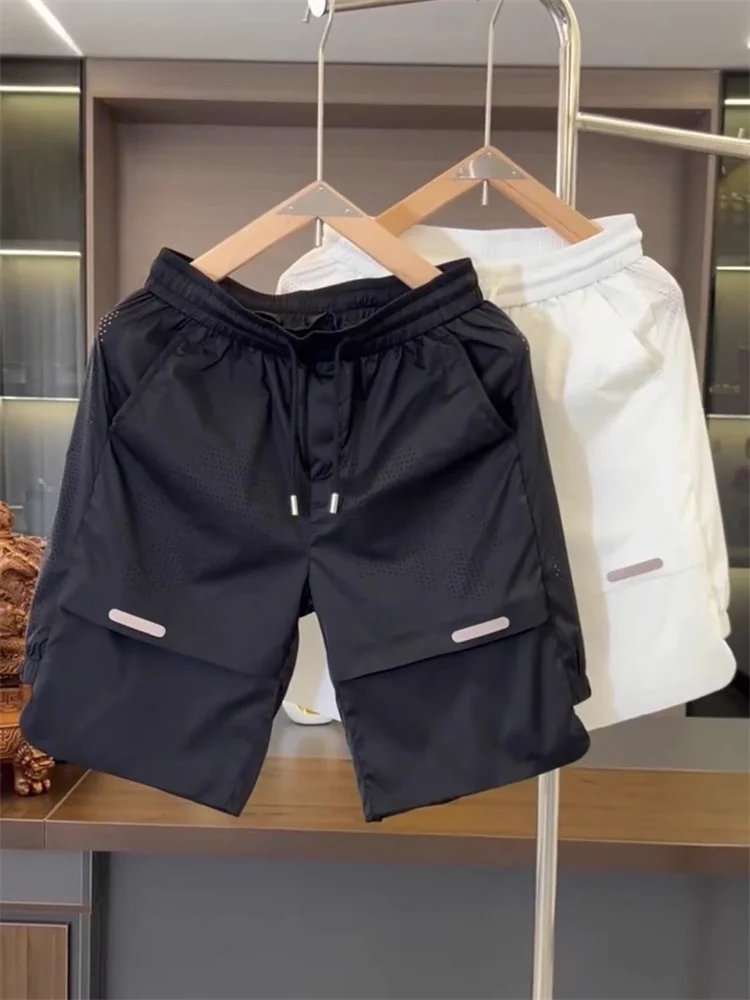 Men's Casual Ice Silk Short Pants Breathable Quick Dry Sport Five-Quarter Length Summer New Style Fashionable Urban Wear