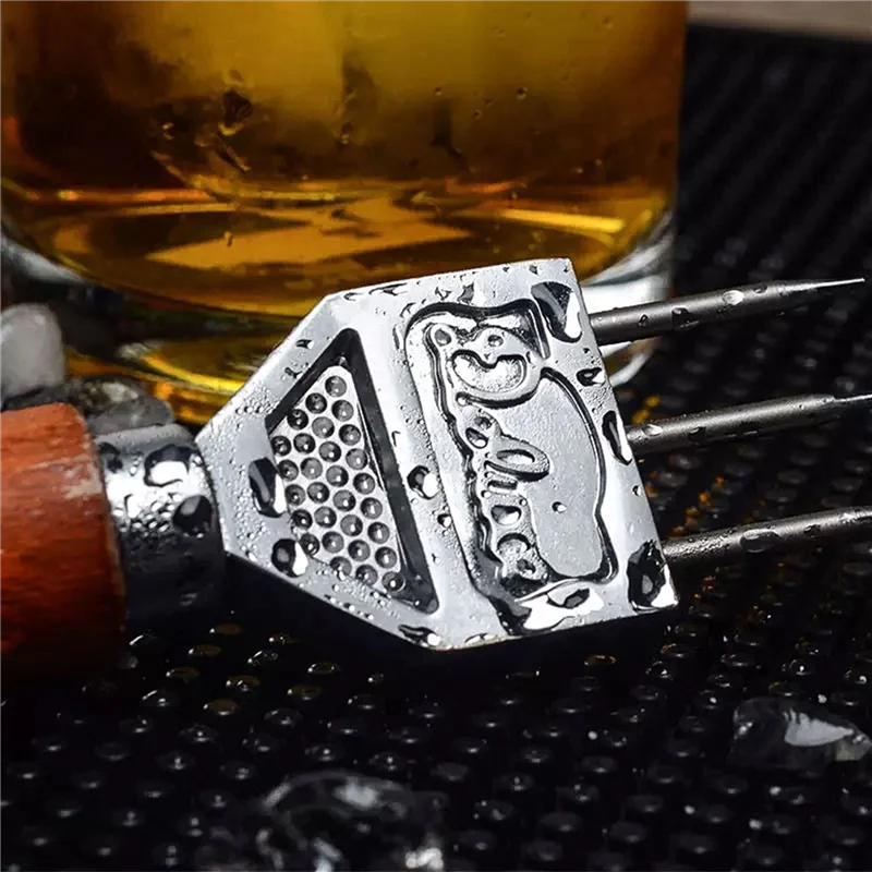 Y50A-5X Ice Pick - ماكينة تقطيع ثلج قوية بمقبض من الخشب الصلب، كسارة ثلج ثلاثية الشق من الفولاذ المقاوم للصدأ 304