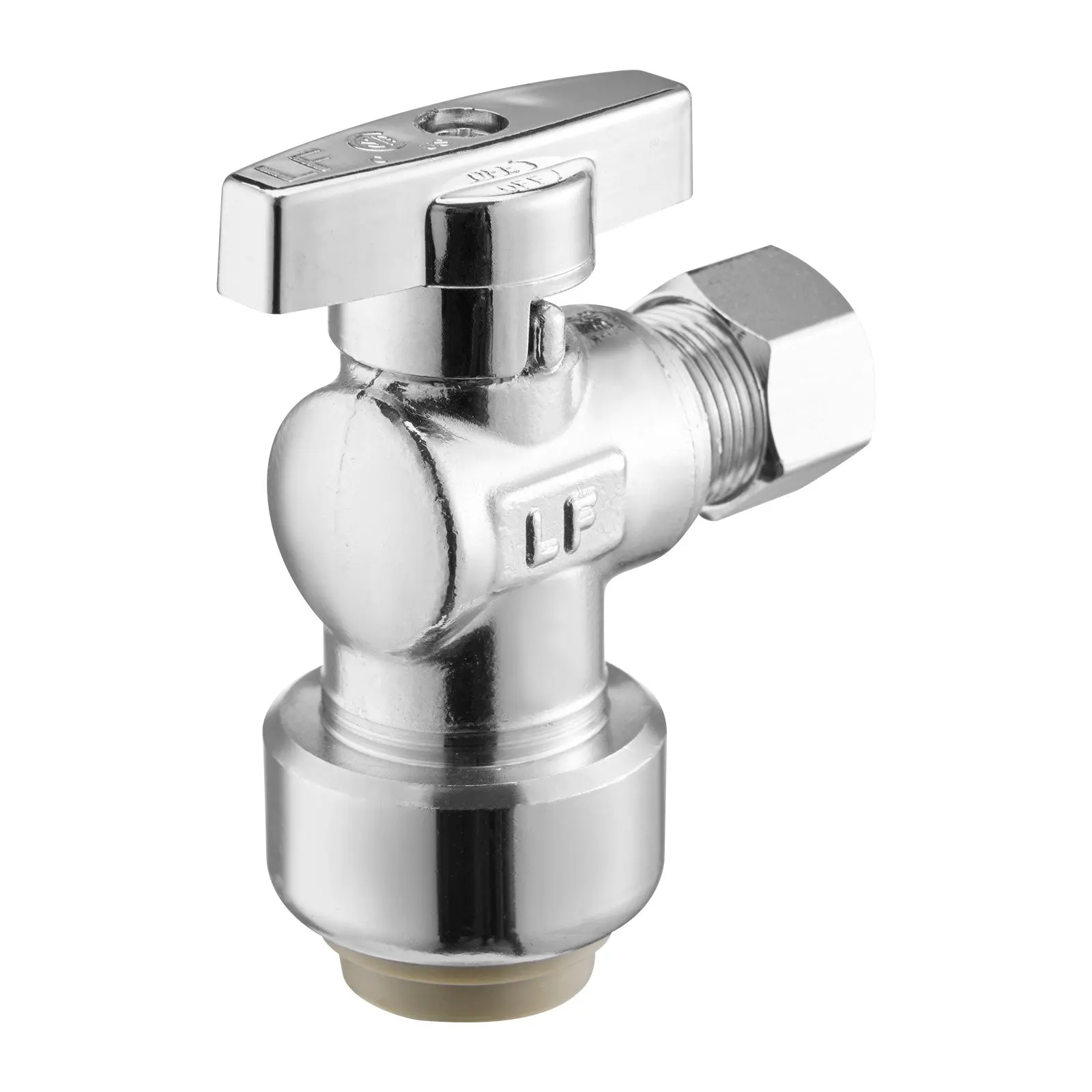 

10 Pack Angle Stop Valve, Push-to-Connect Water Shut Off Valve 1/2" PTC X 3/8" OD Compression, 1/4 Turn Chrome Plated Brass Shutoff Valves For Copper, CPVC, PE-RT, PEX Pipe