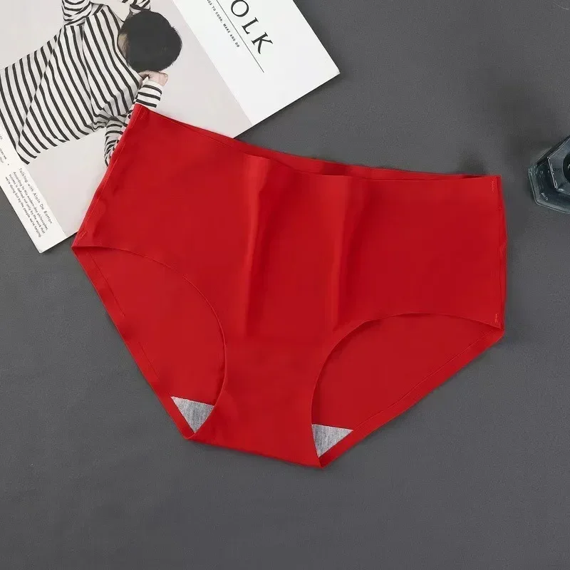 Cuecas sem costura sem costura para mulheres e meninas, seda gelada, simples, monocromáticas, finas, respiráveis, bem próximas, verão, 1 pc