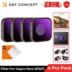 K&F CONCEPT Camera Filter Set for Gopro Hero 9/10/11/12/13 Action Neutral Density Filter Green Film ND4 ND8 ND16 ND32 4 Pack Set