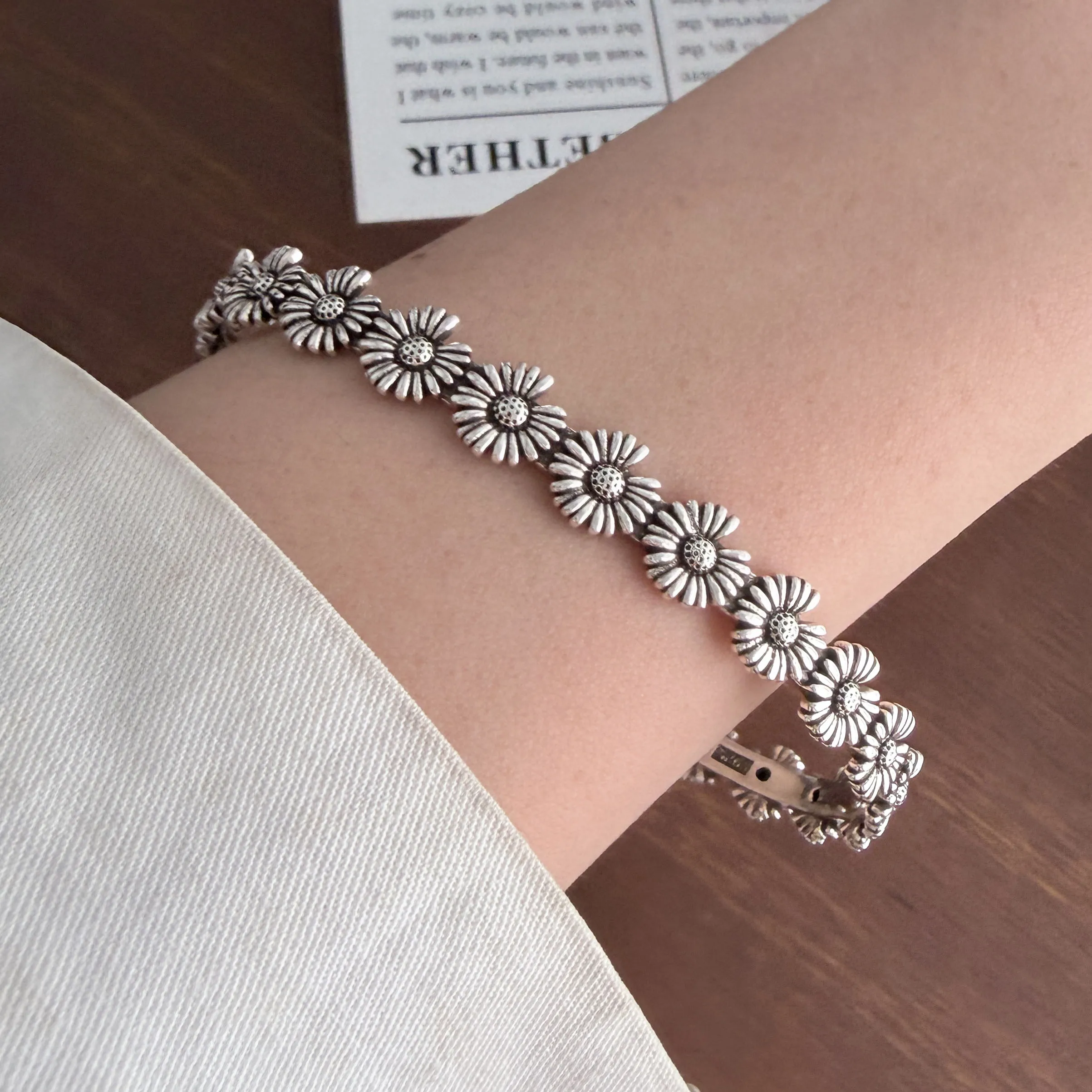925 Sterling Silver Bracelets for Women Men String Accessories Trend Vintage Simple Retro Flower Pendant Party Jewelry Gift