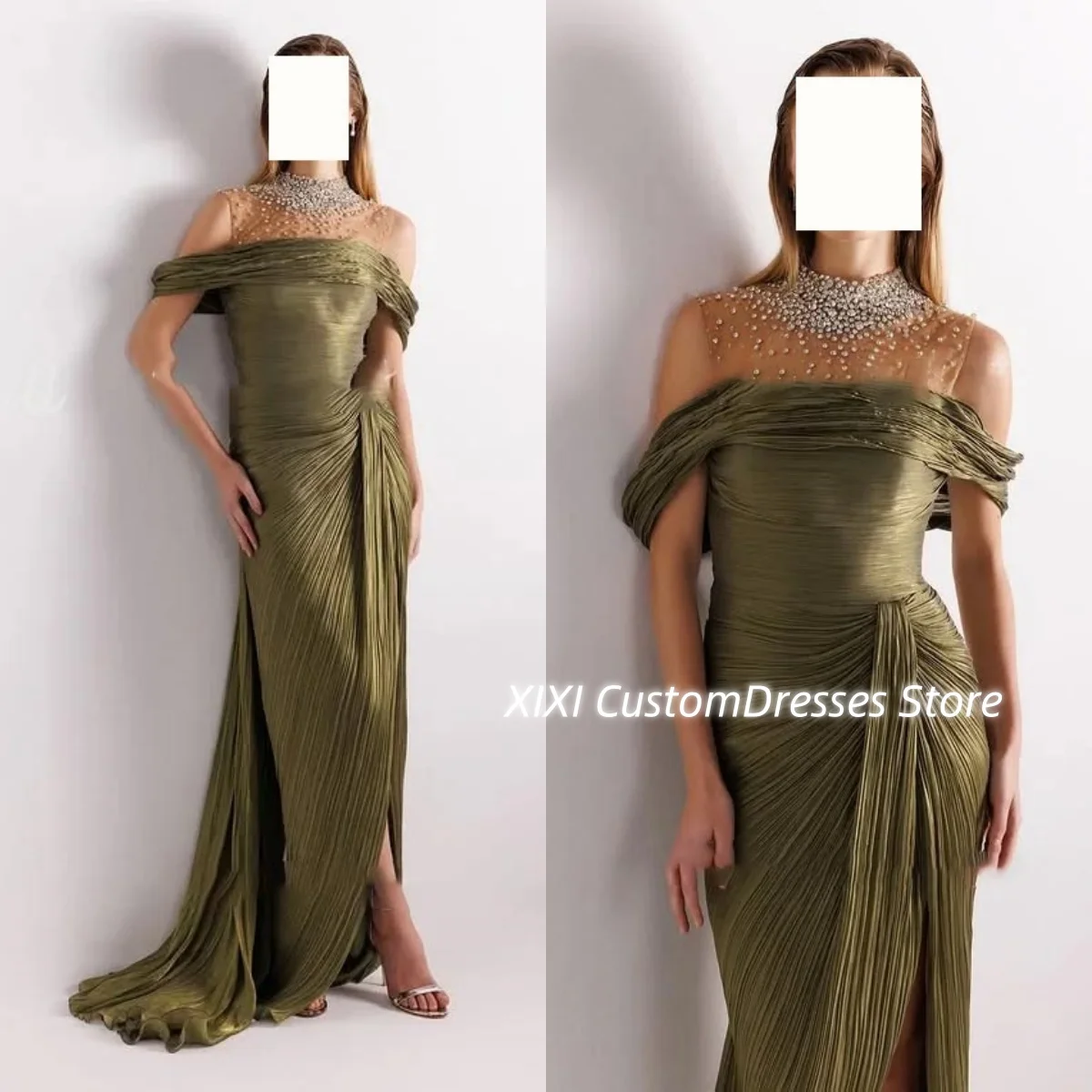 Beadings فستان حفلات الزفاف Customize Off-The-Shoulder A-Line Luxury Evening Dresses 2025 Short Sleeves Floor-Length Zipper Vest