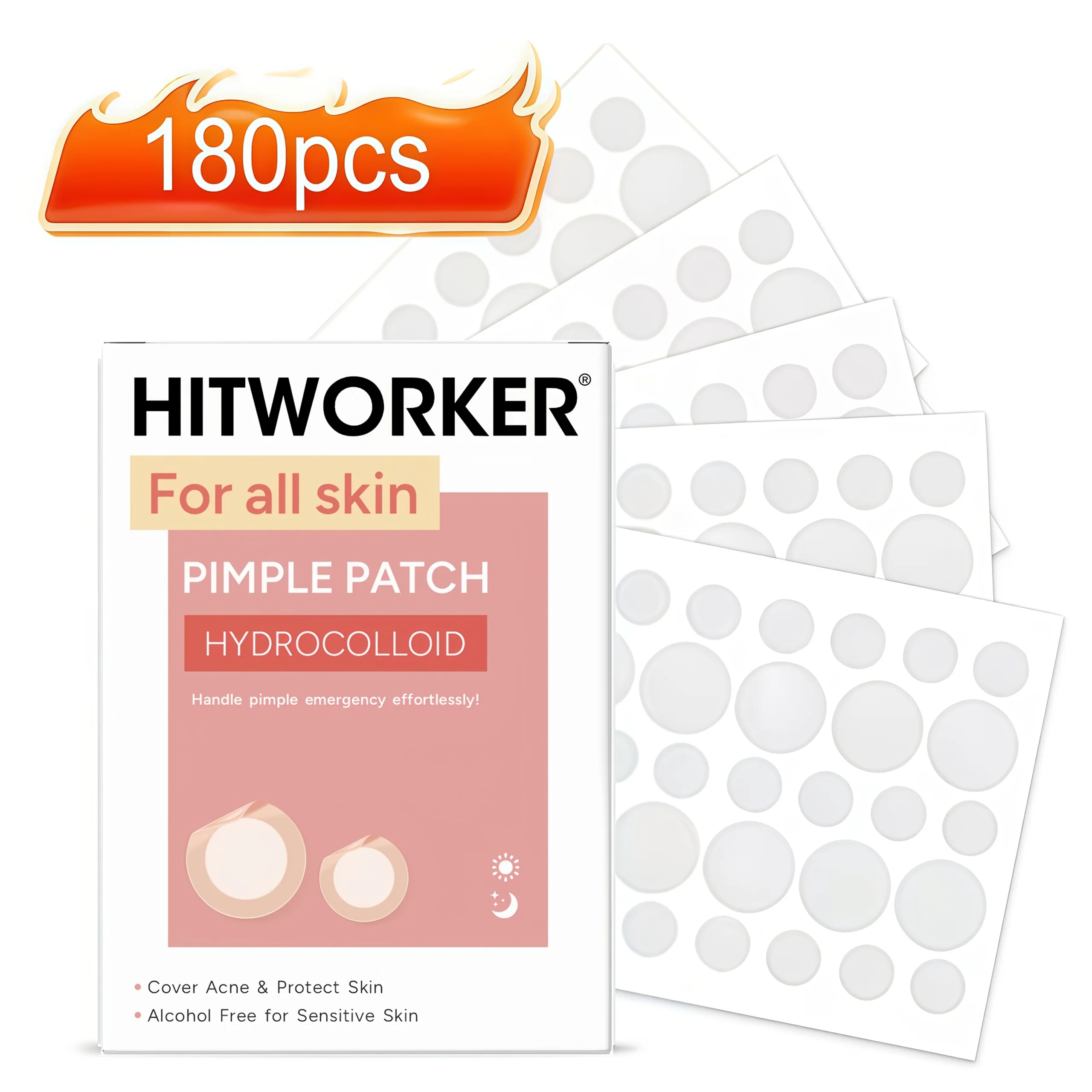 180pcs  Count Clear Facial Spot Patches, Discreet Hydrocolloid Cover Stickers for Day and Night Use