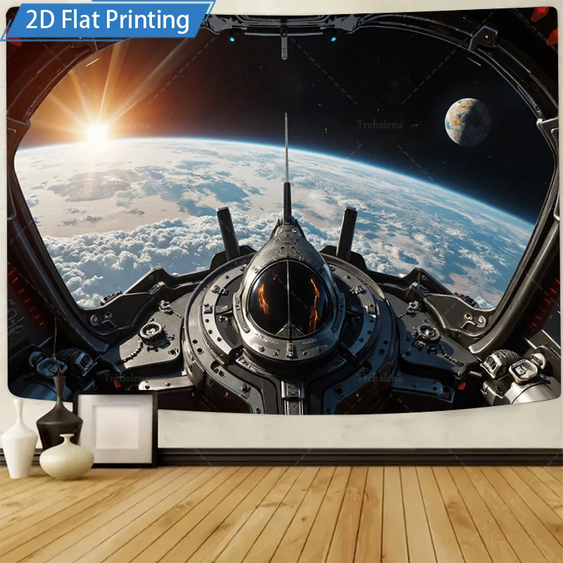 1 Stück Wandteppich Space Odyssey: Futuristischer Wandteppich mit Cockpitansicht