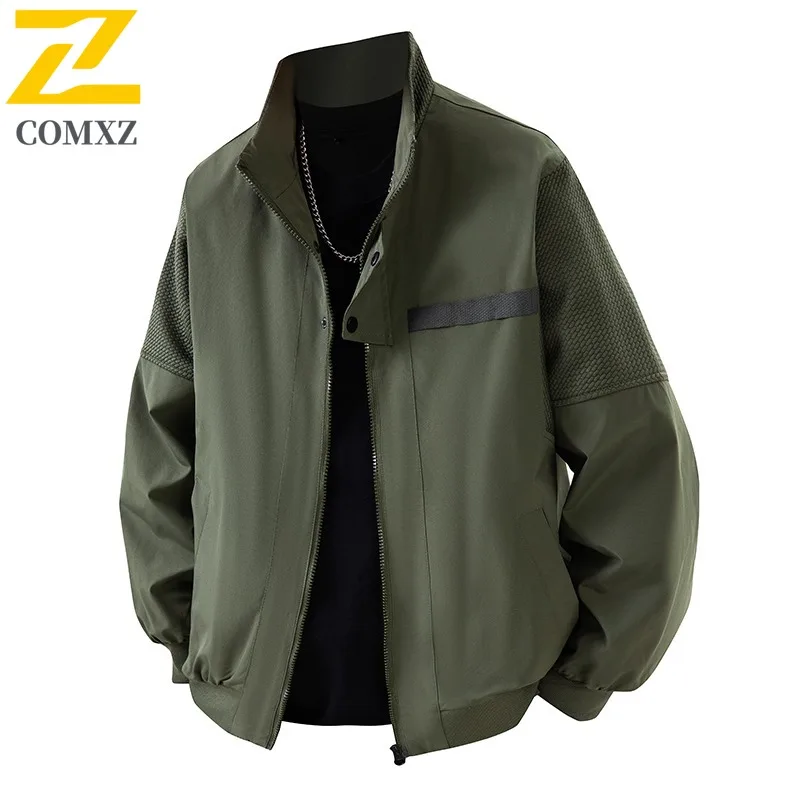

COMXZ Premium Stand Collar Mens Jacket Outdoor Cycling Windproof Motorcycle Coat Daily Comfortable Lightweight Autumn Clothing