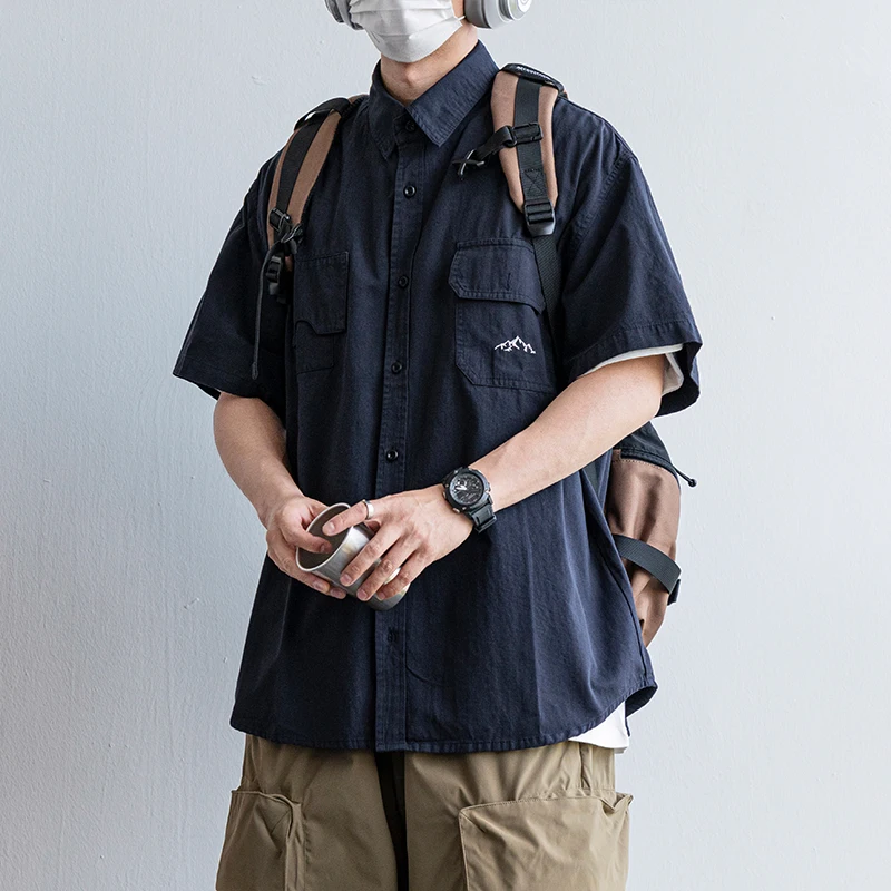 

Мужская свободная рубашка из чистого хлопка в винтажном стиле, повседневная рабочая одежда, летняя модная верхняя одежда с пятью пуговицами