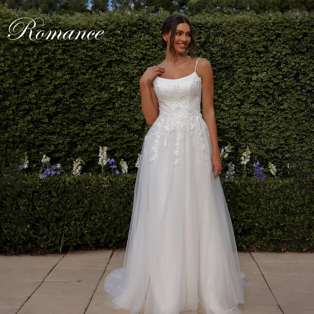 Robe De mariée trapèze moderne, col bateau, avec des Appliques, bretelles Spaghetti, dentelle, dos ouvert, sans manches, personnalisée