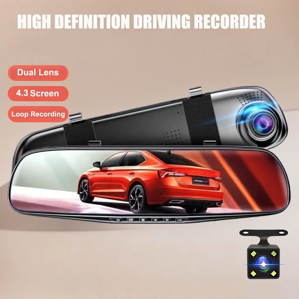 

4.5" Smart Mirror Dash Cam: Your Backup Camera & Dual Recorder. See Everything in Crisp 1080P. Lifetime