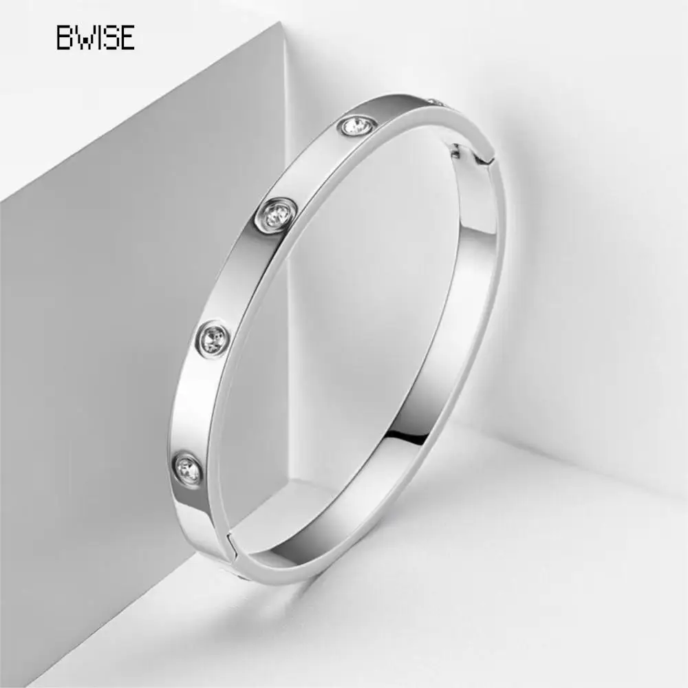 Bwise Stainless Steel Bracelets Woman Bangle Bangles for Woman Golden Love Crystal Wedding Feminina Luxury Jewellery Gifts