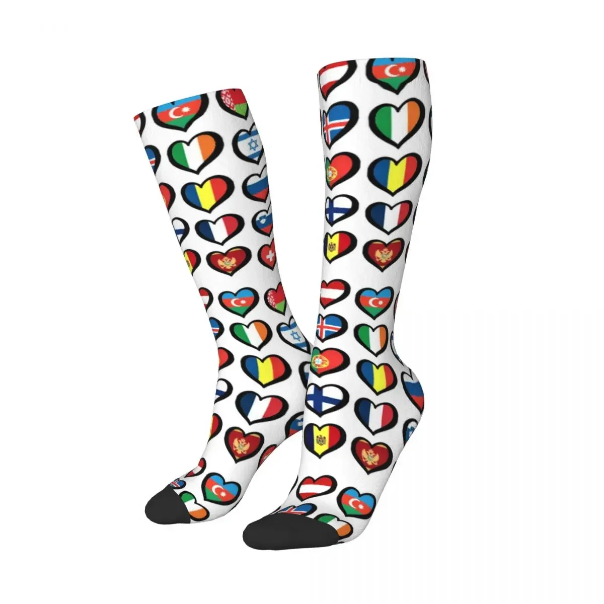 Eurovision Song Contest Flags Hearts Socks Harajuku Stockings All Season Long Socks Accessories for Mans Womans Birthday Present