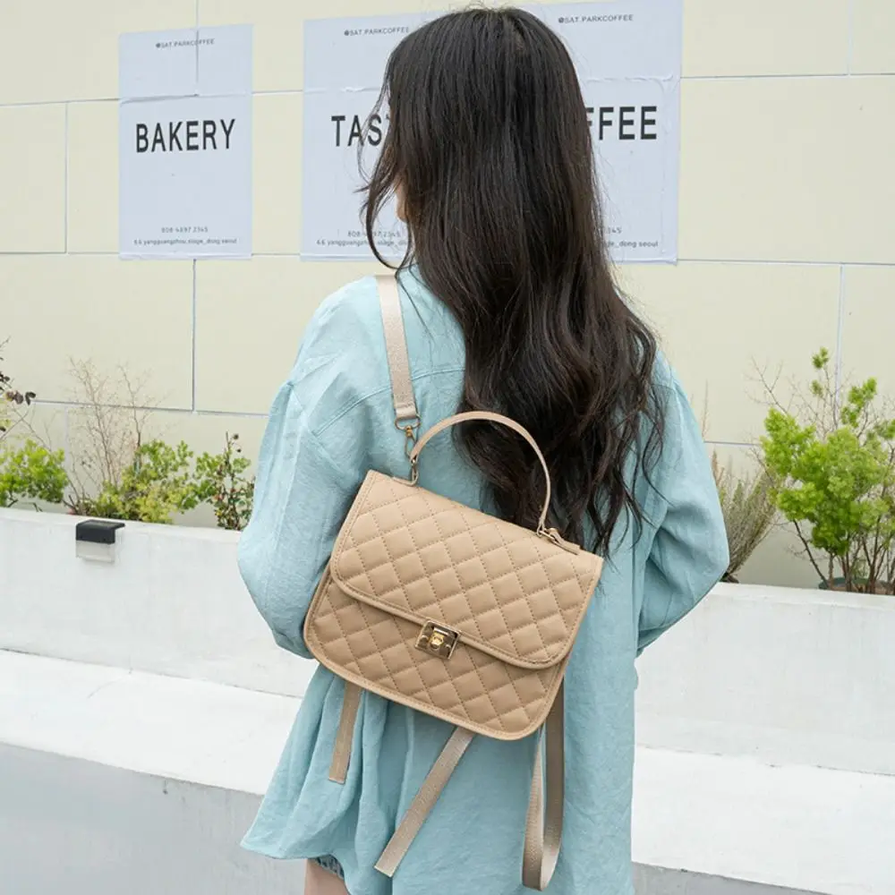 Fashion Women PU Backpack New School Bag Casual Small Square Bag Mobile Phone Bag Cross Body Bag Rhombus Handbag