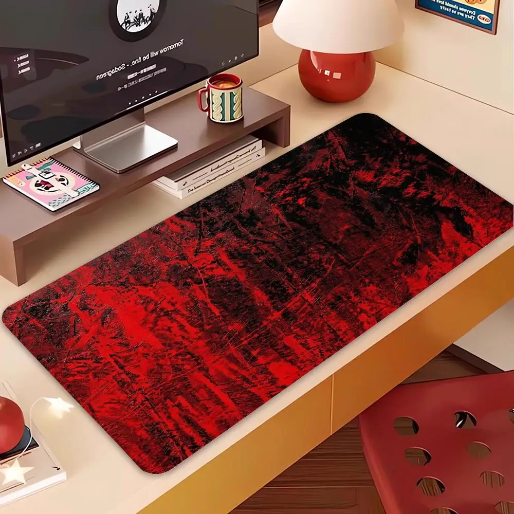 Bold Red Black Distressed Grunge Abstract Texture Large Size Table Mat Mousepad For Laptop Home Office Space