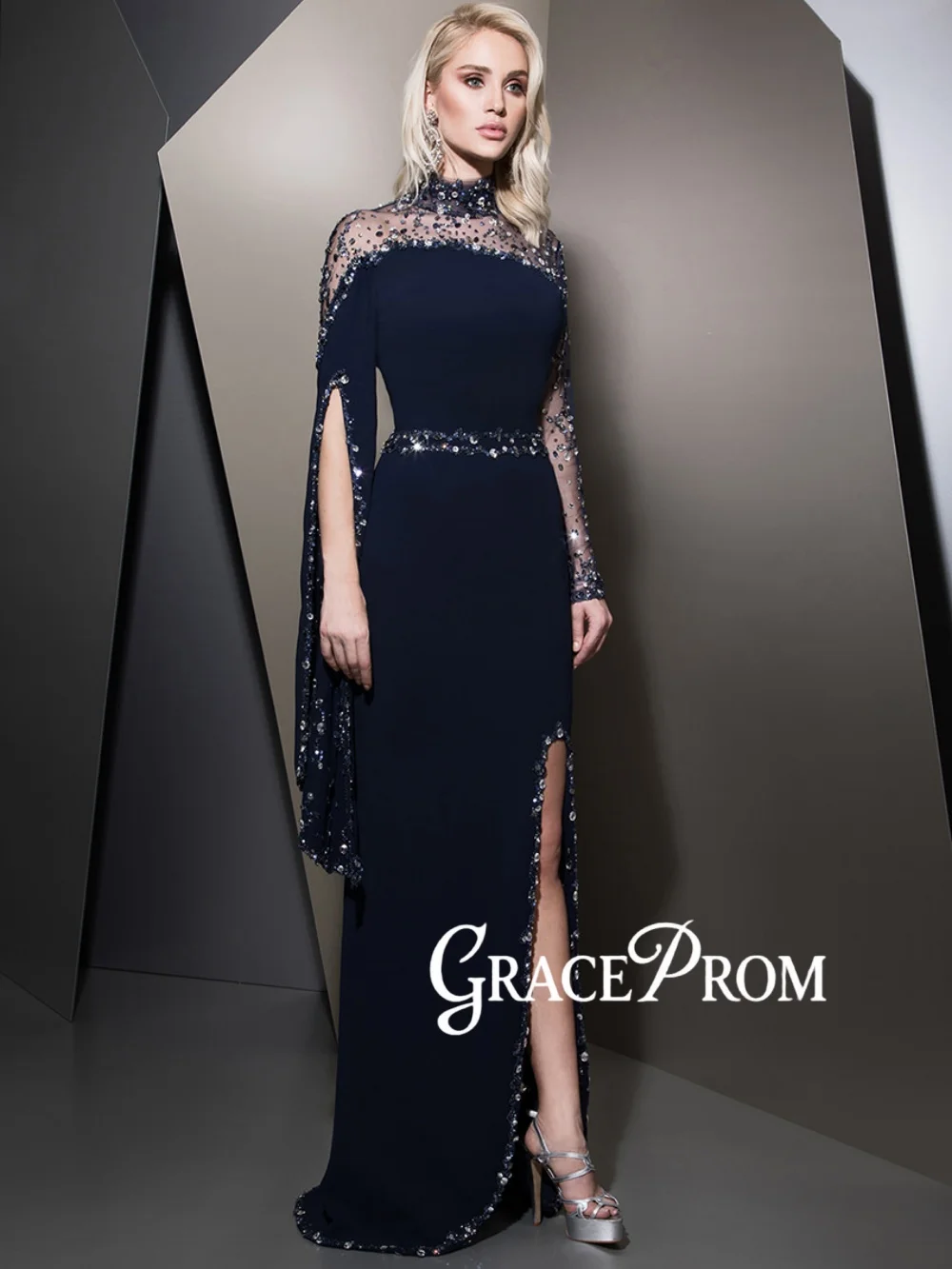 

Luxury Beaded Mother Of The Bride Dresses For Wedding Modest High Collar Long Sleeve Evening Dress Customized Chic Party Gown