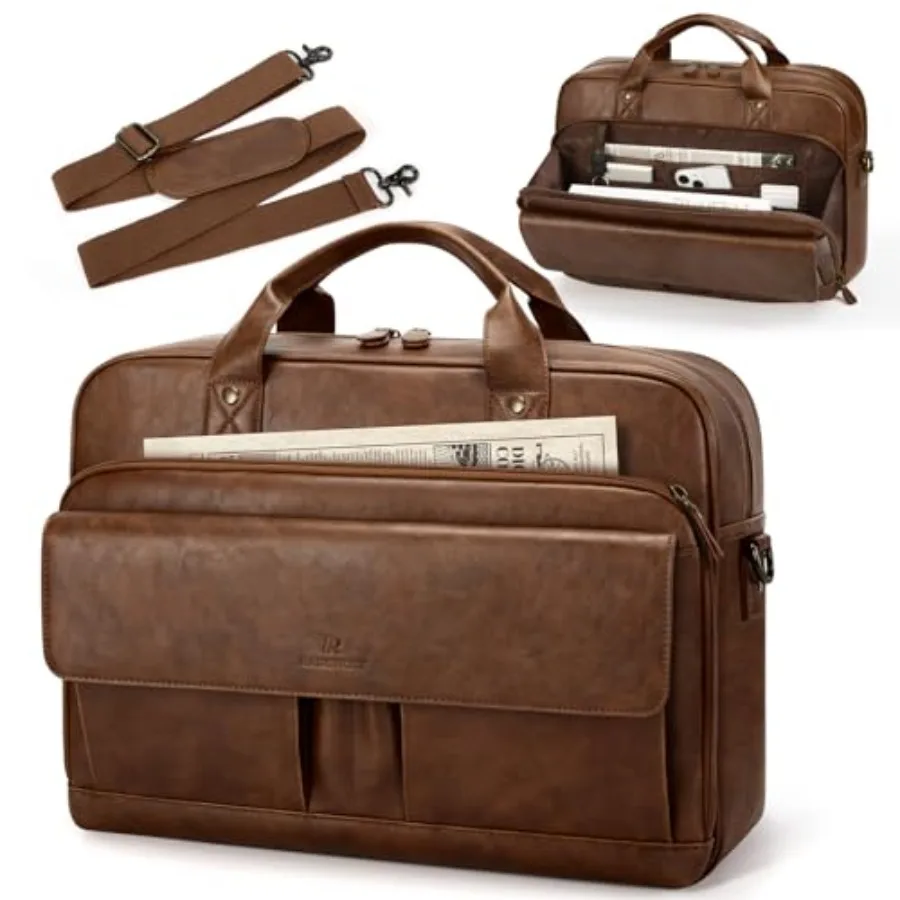 

Mens Laptop Bag PU Leather Messenger Bag 15.6 Inch Briefcase Vintage Computer Satchel Bag for Work Business