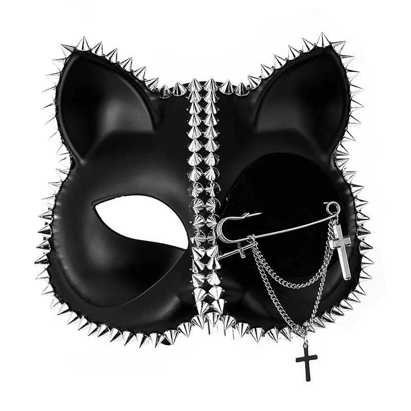 Gothic Venice Fox Cat Girl Mask Punk Heavy Industries Rivet One Eyed Pin Mask Halloween Party Accessories Pirate Mask