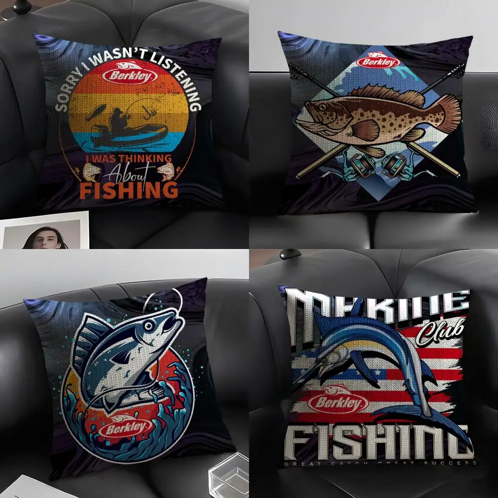 معدات صيد الأسماك العلامة التجارية B_Berkleys كيس وسادة الكتان الطبيعي النسيج العضوي الوجهين الطباعة أريكة ديكور المنزل هدية غطاء الوسادة #1