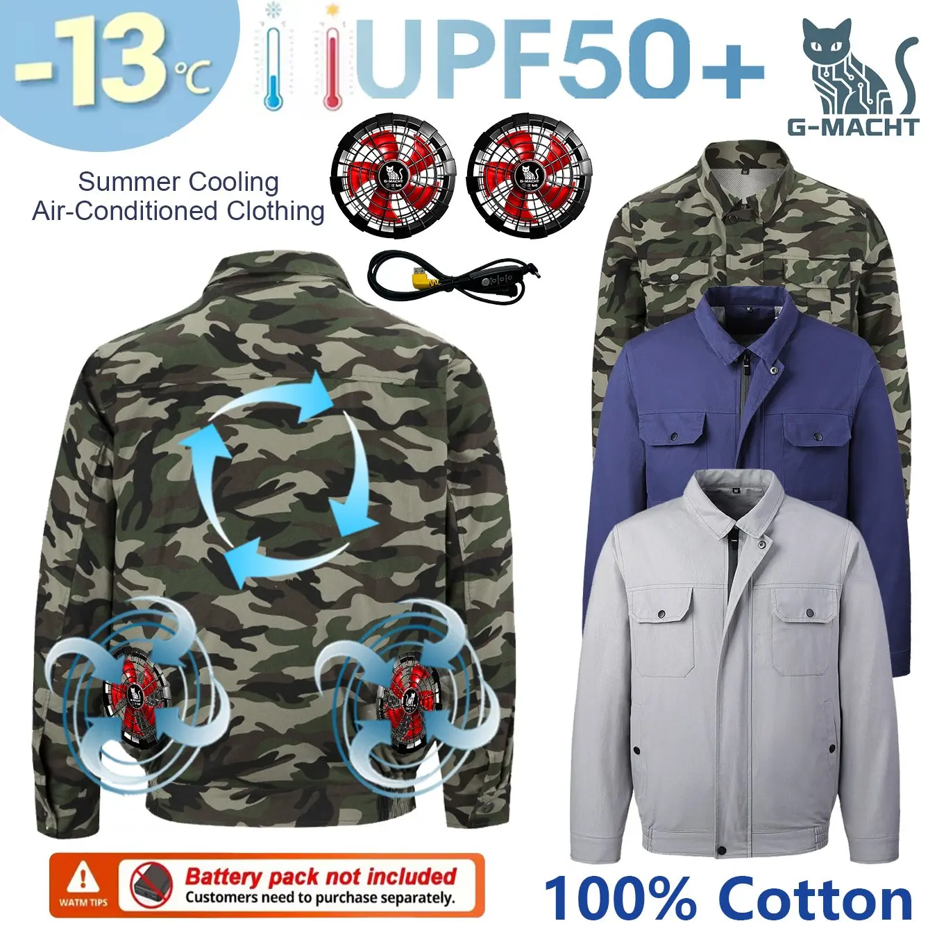 

Men Cooling Jacket 100% CT Smart Air Conditioning Clothes Breathable Sun Protection Workwear For Outdoor Fishing Hiking Workers