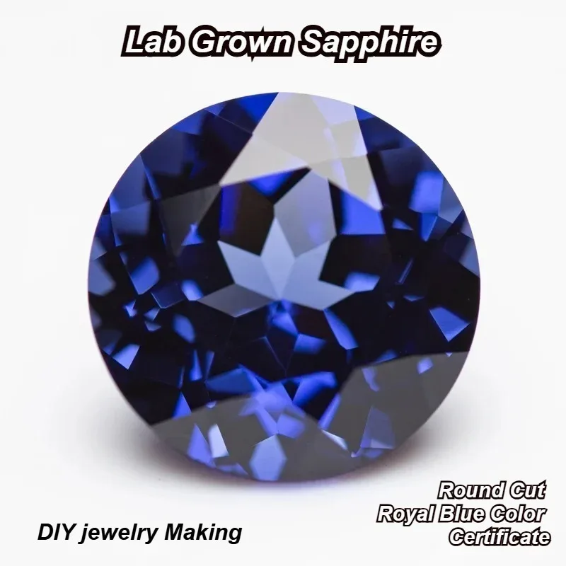 Lab Grown Sapphire Royal Blue Color Round Shape Charm Gemstones for Diy Jewelry Making Material Selectable Certificate