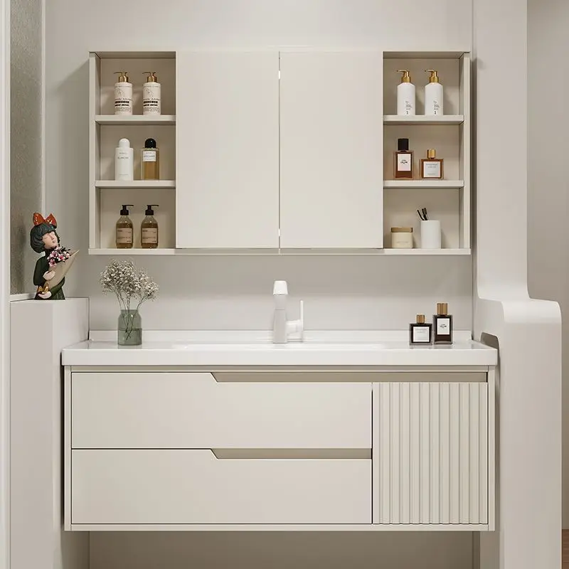 

New oak smart feng shui mirror cabinet bathroom cabinet combination bathroom ceramic integrated hand wash washbasin washstand