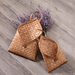 Handmade Woven Hanging Baskets Kitchen Fruit Vegetable Storage Natural Bamboo Woven Flower Pot Home Wall Decoration