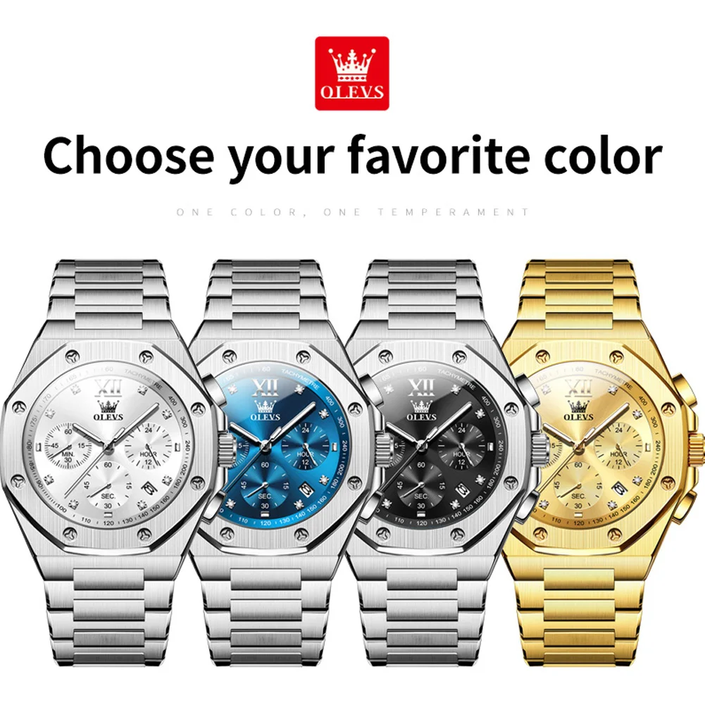 ساعة كوارتز متعددة الوظائف من الفولاذ المقاوم للصدأ OLEVS للرجال، ساعة يد كرونوغراف للتاريخ التلقائي، ساعات رجالي أصلية فاخرة من أفضل العلامات التجارية
