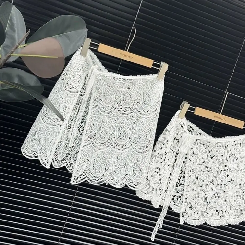 Elegant Korean Style Lace Skirt Hollow Out Design Slim Fit High Waist Skirt Micro Elastic With Belt Mini Skirts Women's Clothing