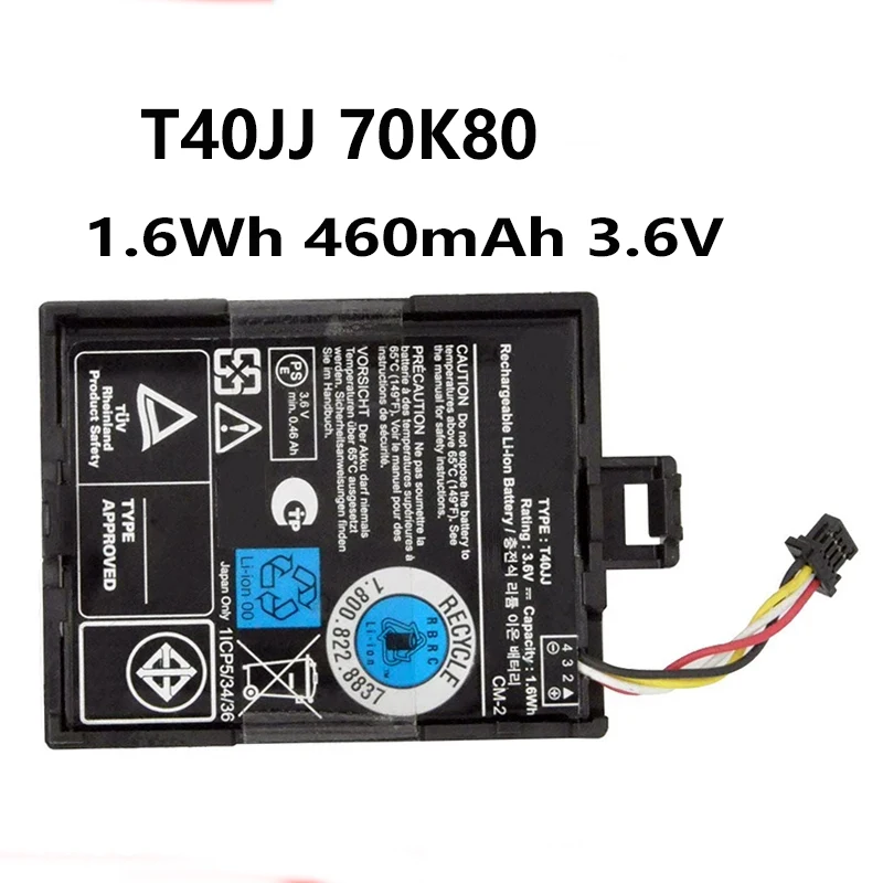 T40JJ 70K80 H132V 1.6Wh 460mAh 3.6V Raid Controller Battery For Dell Perc H710 H710P H810 M620 R320 R420 R520 R620 R720