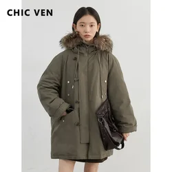 CHIC VEN Women Down Coats Casual Loose Hooded Fur Collar Warm Jackets Korean 90 White Duck Down Female Coat Autumn Winter 2024
