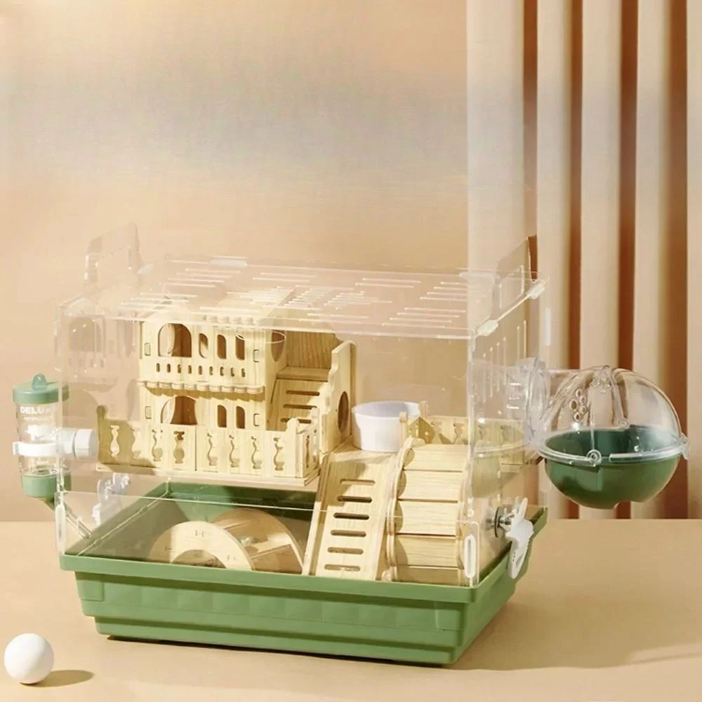 

Двухэтажная клетка для хомяка, большое пространство, специальная акриловая клетка для золотого медведя, медовая сумка, планер, клетка для домашних животных, принадлежности