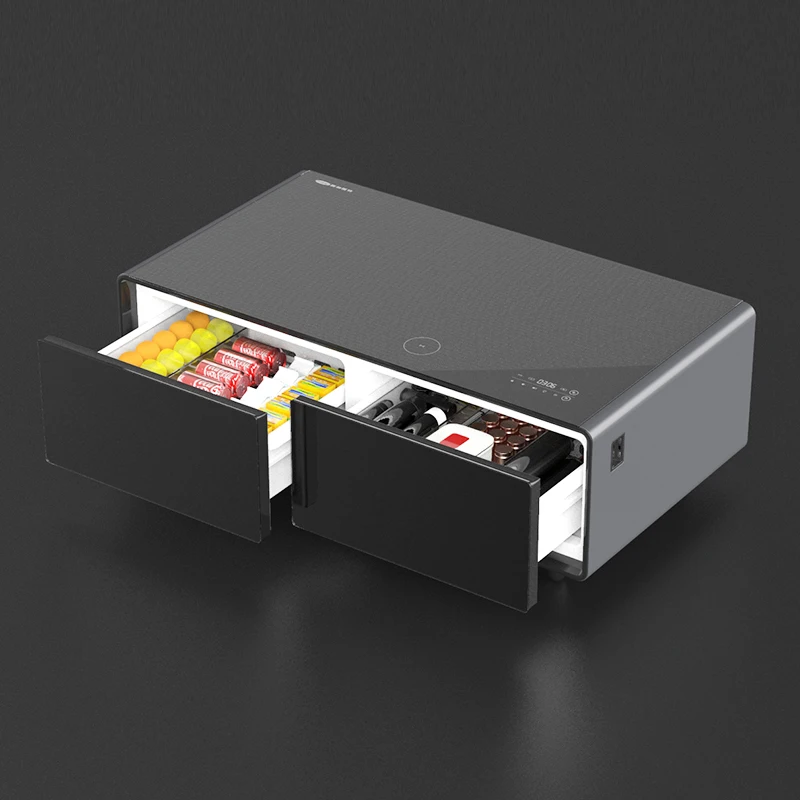 2026 New Arrival Mini Smart Refrigerator Coffee Table Fridge with Fridge Drawer Speakers Music Player Wireless Charging