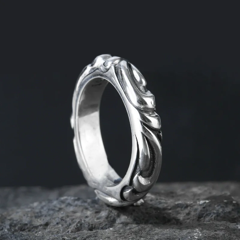 

S925 pure silver Punk personality retro eternal vine ring cross couple pure silver hip-hop ring trendy couple street