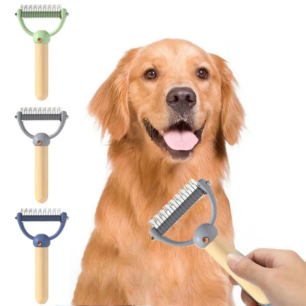 Professional Pet Fur Knot Cutter Double-sided Hook Household Pet Deshedding Brush Wood Handle Dog Hair Remover Comb