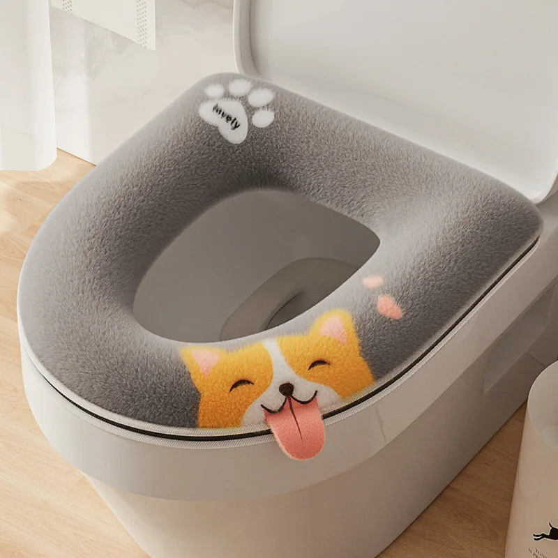 Cute Cartoon Thicken Toilet Seat Cover Mat Winter Warm Soft Washable Mat Seat Case Toilet Lid Pad Cover Bathroom Accessories