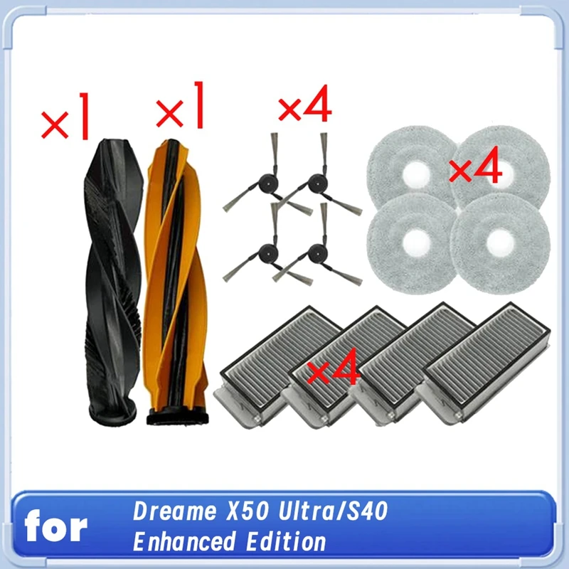 14 Pcs For Dreame X50 Ultra/S40 Enhanced Edition Sweeping Robot Cleaner Parts Replacement Main Side Brush Mop Filter