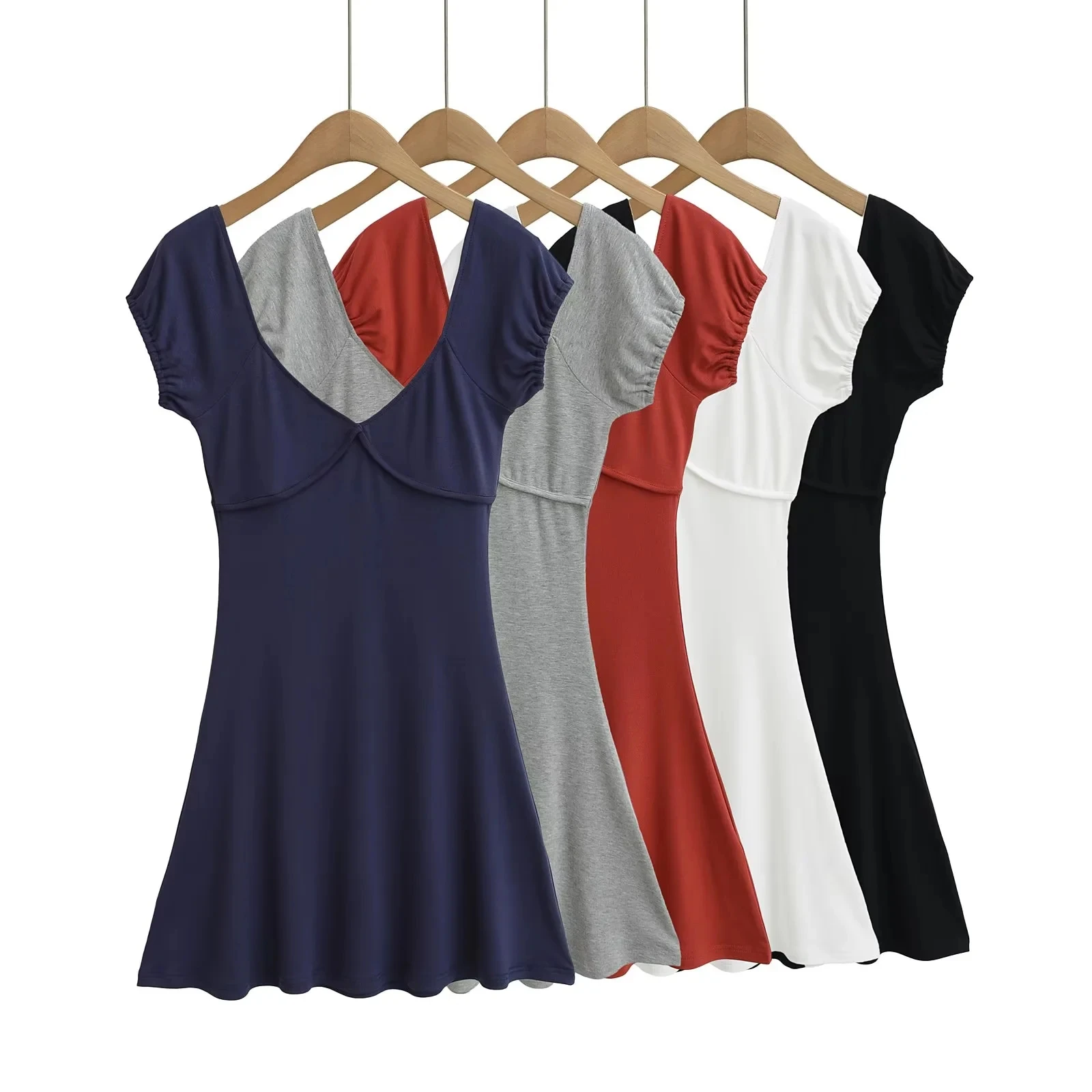 

Sexy V-Ne ort Sve Dr Women's Summer Elastic Slimming Waist ort A-Line Skirt Cover Belly High Waist Pure Color Casual