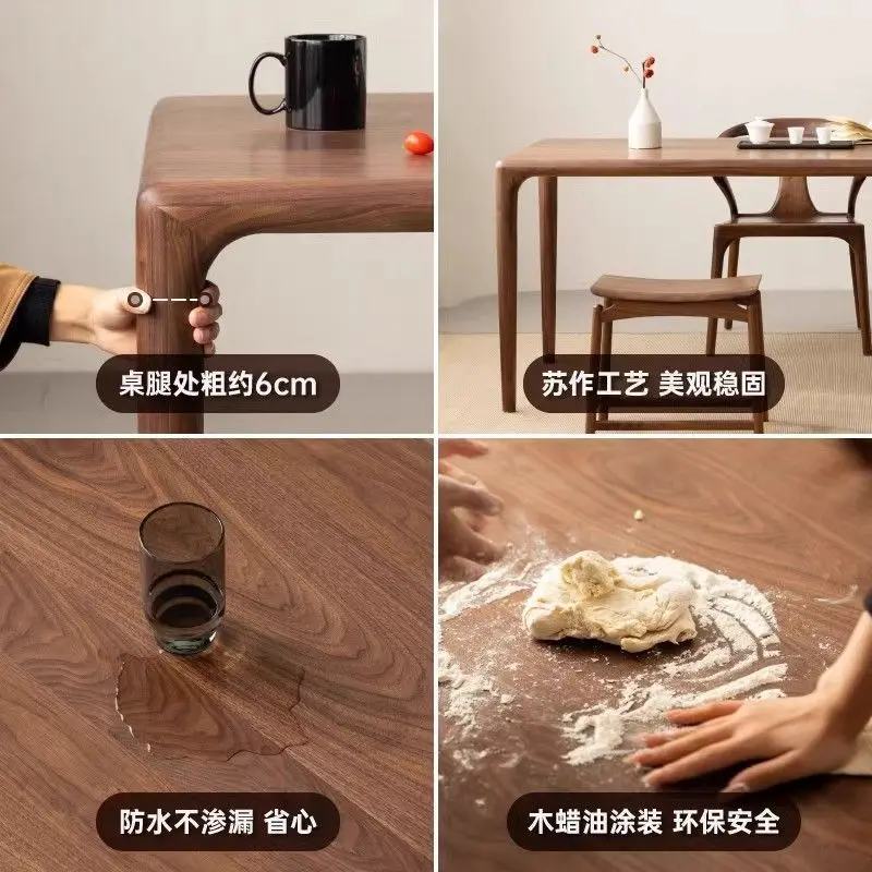 طاولة طعام بلون الجوز في أمريكا الشمالية، طاولة طعام منزلية من الخشب الصلب مستطيلة الشكل وطاولة طعام بسيطة