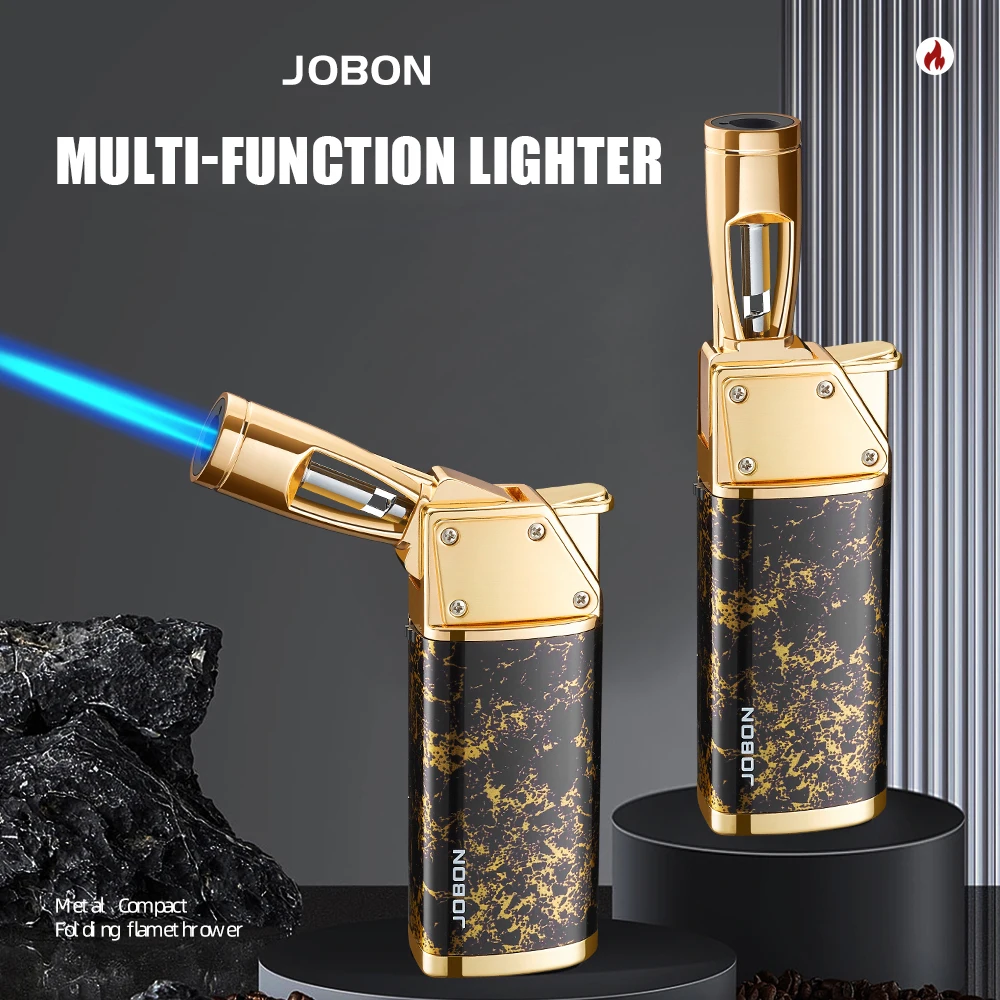 JOBON  Foldable Blue Flame Lighter One-button Continuous Ignition Design Adjustable Flame Alloy Body