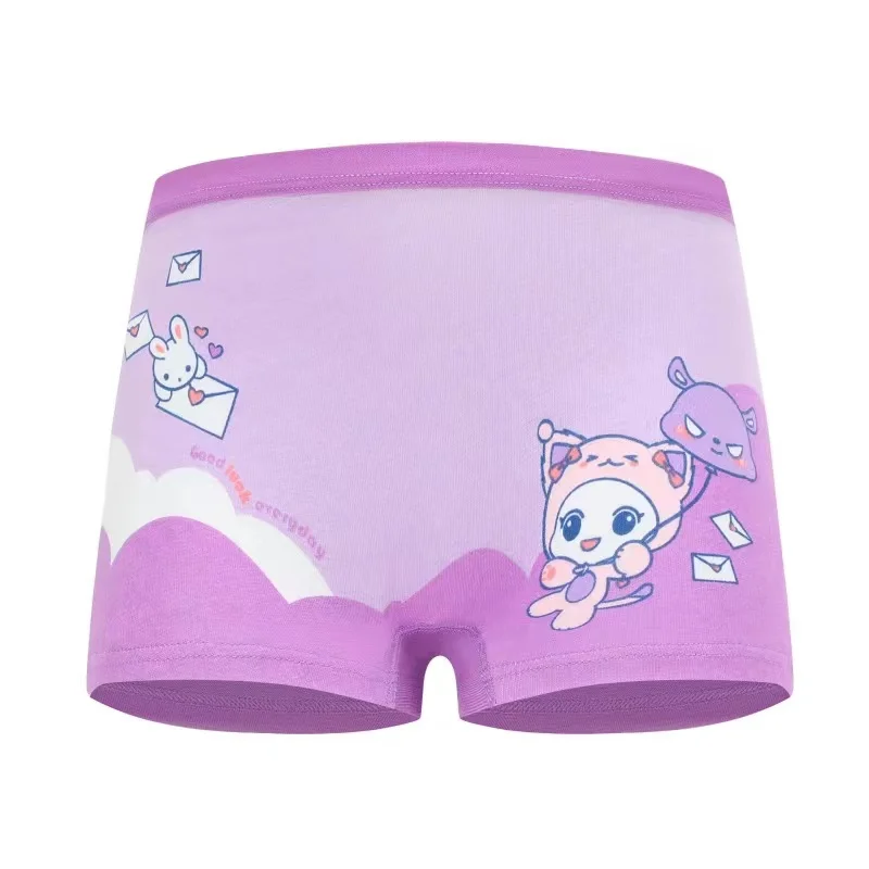 4-Piece Pack Breathable Cotton Girls Panties Double Layer Bottom Comfort Daily Wear Children\'s Underwear Cute Cartoon Print