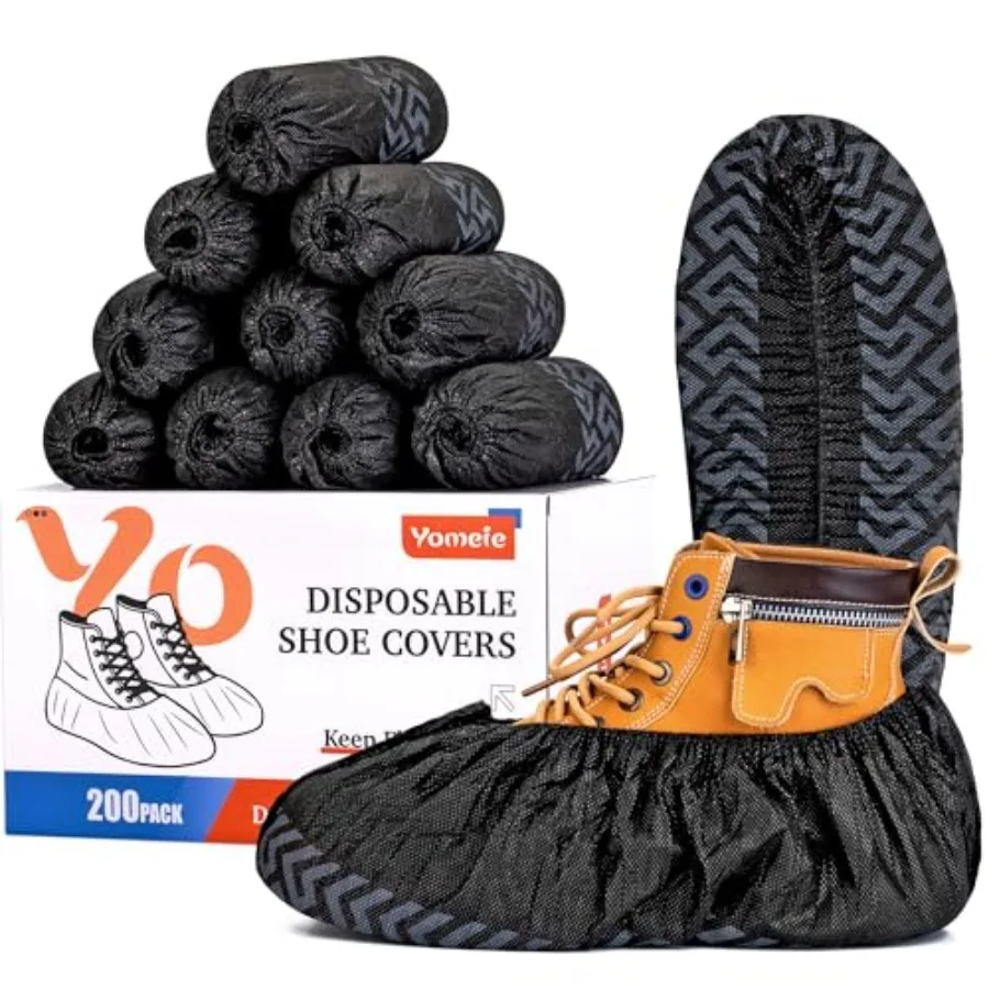 

X-Large Shoe Covers Disposable [200-Pack] - Black Non-Woven Fabric Disposable Shoe Covers for Indoors, Fits Men's Size 13 Durab