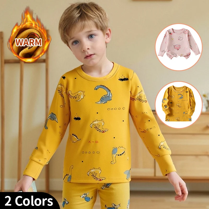 

2/1 Piece Autumn And Winter Children's Fashionable Printed Warm Autumn Clothes Girls' Cute T-shirts Boys' Pajamas Home Clothes