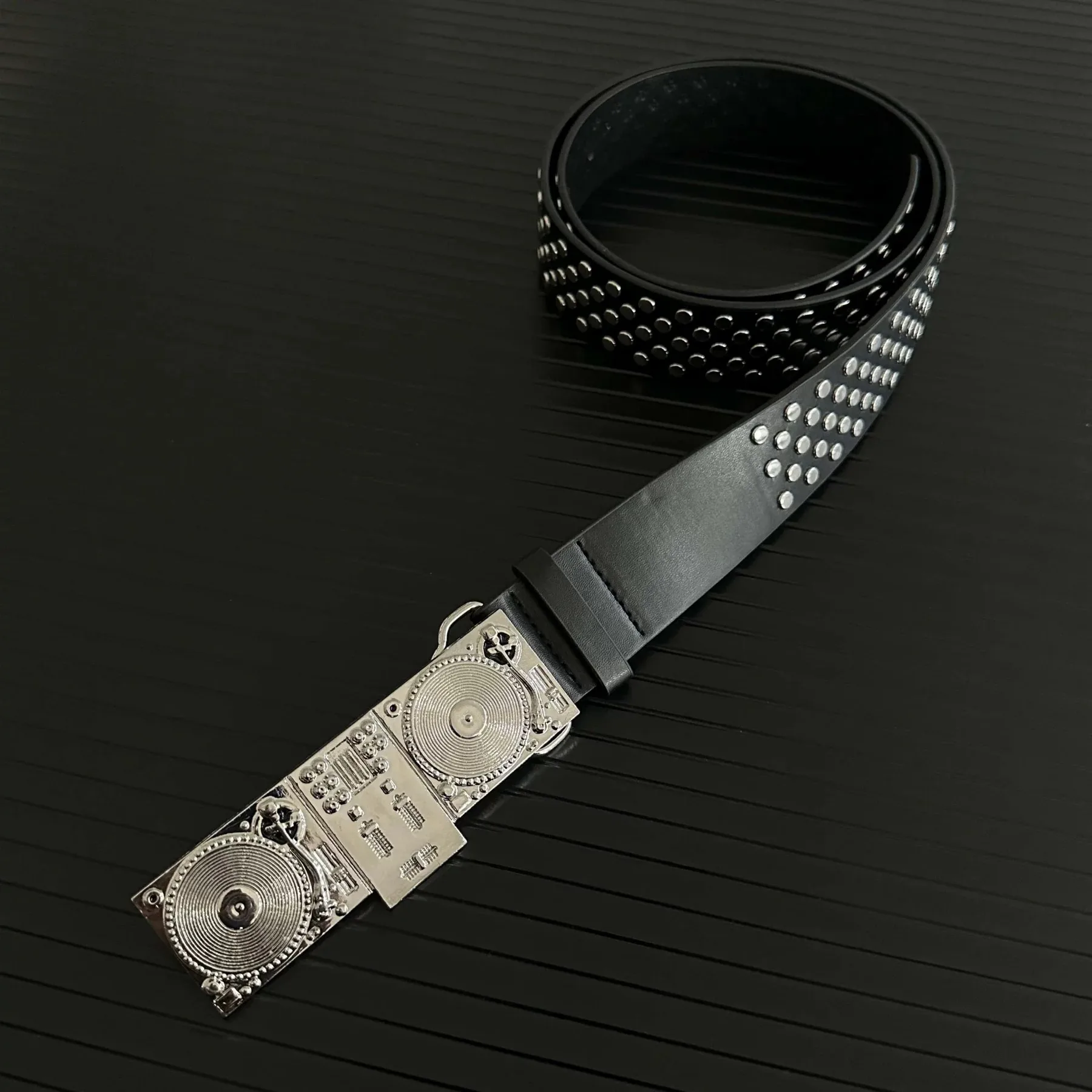 Rock Punk Style Metal Turntable Belt Trendy Y2K Rivet Gothic Men Strap Daily Universal Street Versatile Belt